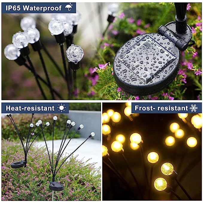 2 Pack Solar Powered Firefly Lights Waterproof